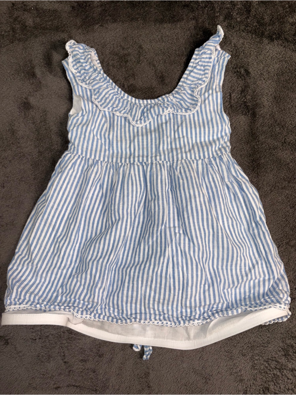 Isabel Garreton Blue and White Striped Smocked Dress